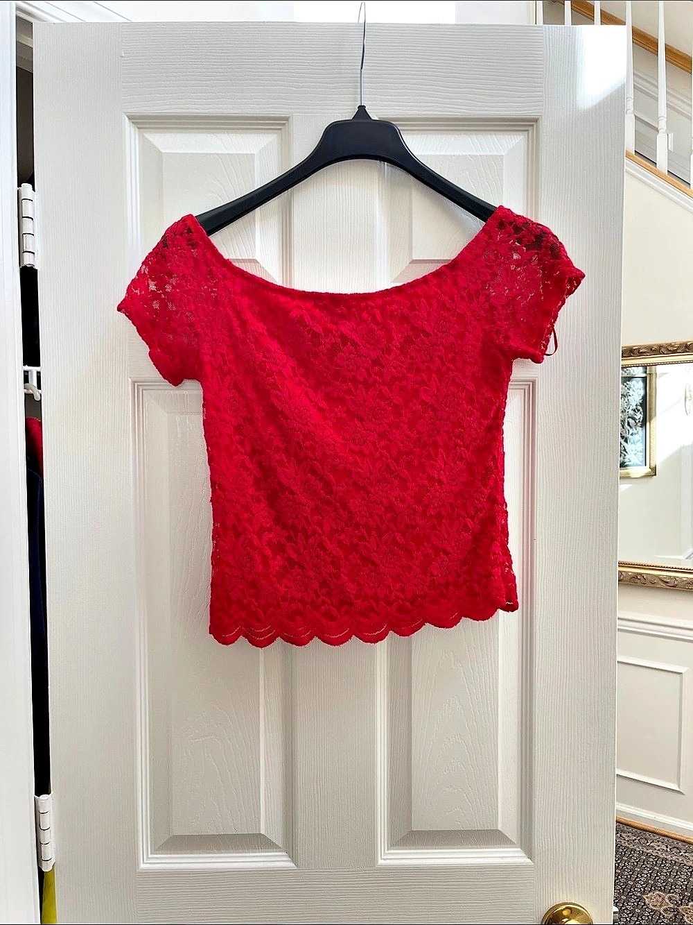 Express Red Lace Short Sleeve Top